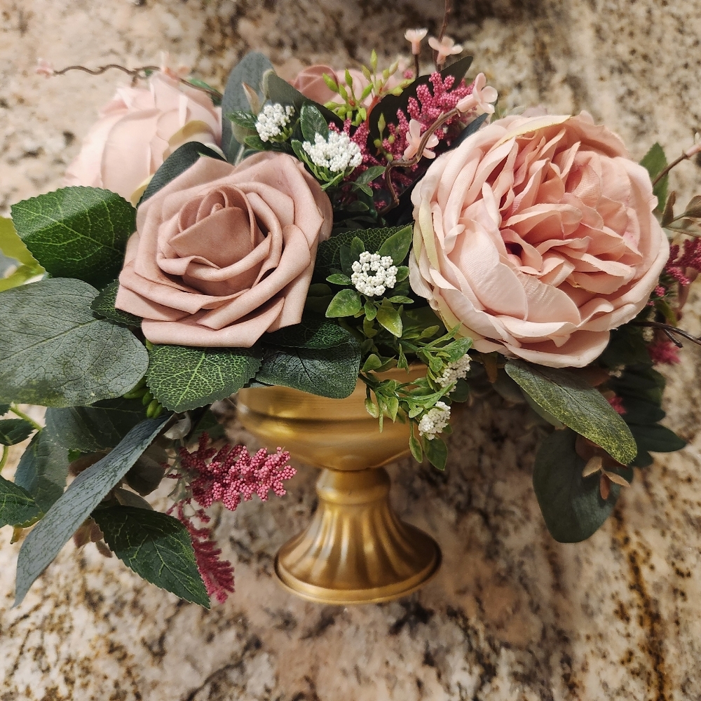 Lings Flowers Vase Arrangement Centerpiece Dusty Rose Cream Wedding, Baby Shower